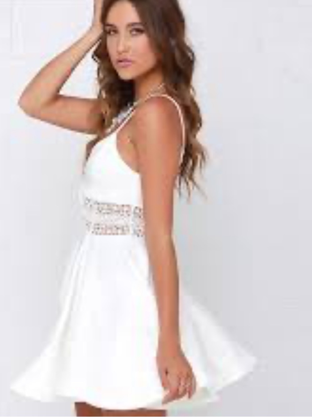 White Crochet-Trim Spaghetti Strap Women's dress